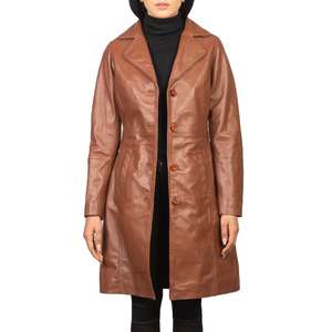 Kivotech Made Premium High Quality Custom Trench <b>Coat</b> Women's New Classic Style Slim Fit Long <b>Leather</b> <b>Coat</b> Sheepskin - Product Image 1