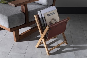 <b>Magazine</b> and Newspaper Holder Wooden and Leather <b>File</b> Organizer for Floor Living Room/Home Office Decoration Stylish Holder - Product Image 2