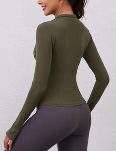 Camiseta de gimnasio de manga larga transpirable con cremallera para correr para mujer personalizada de OEM, ropa atlética de secado rápido, suministro al por mayor - Product Image 2