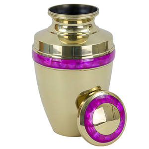 Urne funéraire en métal poli brillant de haute qualité, finition dorée, avec bande violette, pour adulte américain, capacité de 200 pouces cubes - Product Image 3