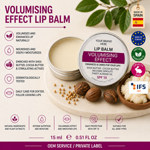 Bálsamo Labial Voluminizador de Marca Privada 15ml OEM |   Cuidado Labial Voluminizador e Hidratante con Manteca de Karité y Cacao |   España UE - Product Image 1