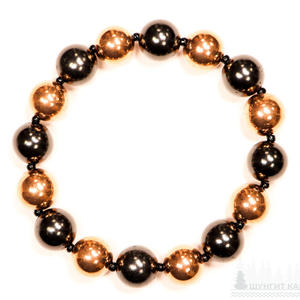 Shungite <b>bracelet</b> with 8 round polished <b>beads</b> 0.39 in (10 mm) <b>beads</b> and 8 round copper plated <b>beads</b> 0.39 in (10 mm), 1 over - Product Image 2
