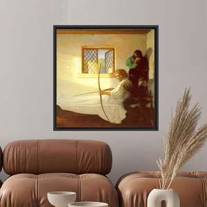 Impression sur toile de guerrier médiéval gothique élégante pour décoration classique, encadrée en noir - Product Image 1