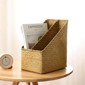 Handmade desk organizer stationery supply seagrass paper magazine holder <b>tabletop</b> <b>storage</b> basket - Product Image 4