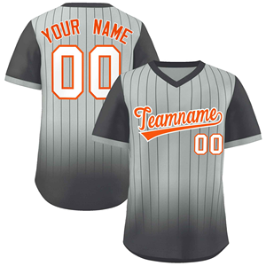 Maillot de baseball personnalisé à col en V avec rayures dégradées grises, nom et numéro personnalisés, t-shirt de sport respirant - Product Image 1