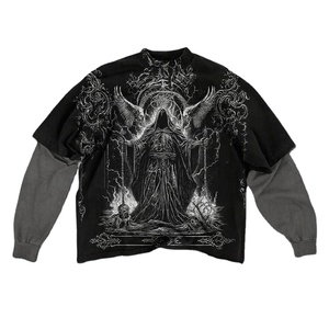 Streetwear 100% coton sérigraphié à manches longues double couche T-shirts pour hommes Nouveau style à la mode Logo personnalisé de haute qualité - Product Image 2