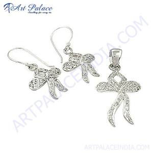 Ensemble pendentif en argent massif à la mode avec pierre précieuse Zircon cubique blanc Cadeau de travail remarquable pour elle avec perle matériau principal - Product Image 2