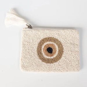 Sac à fermeture éclair miniature en broderie artisanale ivoire avec des perles dorées et un design de perles fantaisie, look indien - Product Image 1