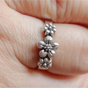 925 Sterling Silver Handmade Boho Floral Minimalist Band <b>Dainty</b> Cute <b>Ring</b> for Her-for Birthday Anniversary Valentine's Day Gift - Product Image 6