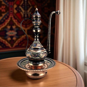 Медный и посеребренный ewer. Тисненый Цветочный дизайн. Традиционный ближневосточный кувшин. Доступно по оптовым ценам. - Product Image 6