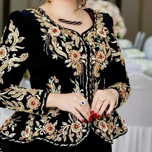 HERMOSO BORDADO COLORIDO EN CHAQUETA CON VESTIDO DE KARAKOU CON CUENTAS DE CRISTAL EMBELLECIDAS, PIEDRA, PERLAS, TRABAJO DE DABKA = 2024 - Product Image 1