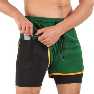 Pantalones cortos atléticos de doble capa de Venta caliente Nuevo estilo Calidad Premium Color sólido Cintura media Transpirable Cierre de cintura elástica - Product Image 2