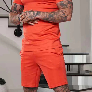 Ensemble t-shirt boutonné à manches courtes et short assorti pour hommes, dernier cri, coupe régulière, avec logo personnalisé, ensemble 2 pièces - Product Image 1