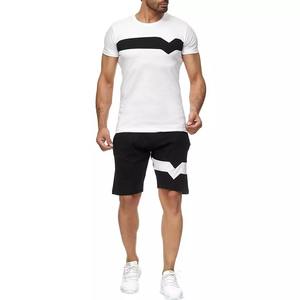 Conjuntos cortos de verano para hombre, Conjunto de camiseta y pantalones cortos con logotipo personalizado de algodón liso, conjuntos cortos de verano para hombre, logotipo personalizado de algodón liso - Product Image 1