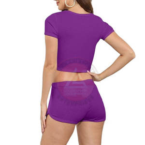 Ensemble short et crop top décontracté uni pour femme, printemps/été, haute qualité, 100% coton, respirant, écologique - Product Image 2