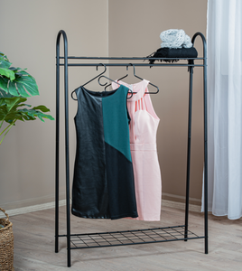 Porte-vêtements autoportant à double niveau en métal avec étagères en fil métallique pour le rangement des vêtements dans le placard, design minimaliste - Product Image 3