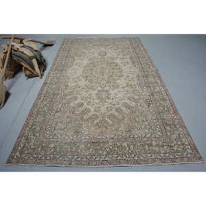 พรมขนแกะสไตล์ตุรกีโบราณคลาสสิกสีเบจสีเขียวขนาด5.7x9.9ฟุตถักทอแบบแบนมีลวดลายเย็บปะติดปะต่อกันสำหรับตกแต่งห้องนั่งเล่นทางเดิน - Product Image 1