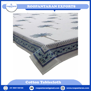 Mantel cuadrado de algodón estampado de bloque de palmera azul hecho a mano de la mejor calidad del fabricante directo para comedor boda suministro a granel - Product Image 4