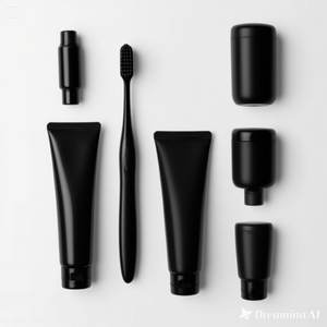 Kit de cepillo de dientes de hotel negro elegante | Juego de cuidado bucal minimalista con pasta de dientes y estuche de viaje 100 caja personalizada - Product Image 4