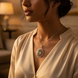 Colgante de Cuarzo Ovalado en Oro Rosa Hecho a Mano con Diseño de Filigrana - Product Image 1