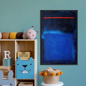 Rothko Style Abstract Canvas: Deep Blue with Red Line Accent,BLACK <b>FRAMED</b> CANVAS - Product Image 1