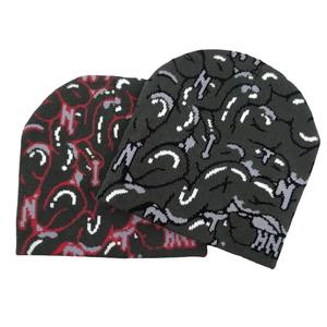 Y2K sans manchette tricots fabricant adulte drôle Latex exposé cerveau Jacquard motif tricot bonnet chaud hiver chapeaux sans manchette - Product Image 5