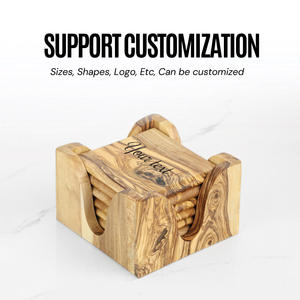 Juego de Posavasos de Madera de Olivo Clásicos Hechos a Mano ArtisRaw con Soporte, Alfombrillas y Almohadillas Cuadradas Antideslizantes para Uso Diario - Product Image 2