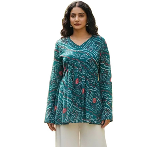 Latest Formal Long Sleeve Printed Women's Ready-Made Chinon <b>Kurti</b> with Inner Quick Dry - Product Image 1