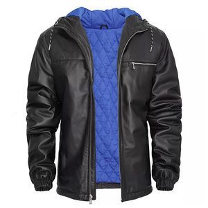 Veste en cuir d'hiver noire élégante pour hommes Logo personnalisé et marque de distributeur toutes tailles toile tissu avec fermeture éclair - Product Image 1