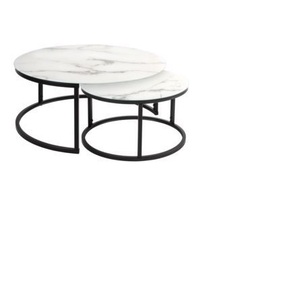 Juego de mesa de centro apilable de 2 piezas Marco de metal Pie superior con efecto de mármol - Product Image 1