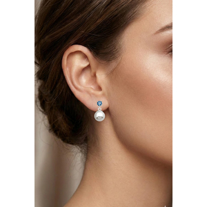 New arrival 925 STERLING <b>SILVER</b> 4 MM BLUE ZIRCON STONE 8 MM WHITE SHELL <b>PEARL</b> STUD <b>EARRINGS</b> From Turkey - Product Image 4