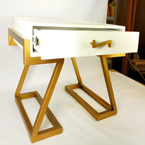 Modern Convertible Extendable Faux Shagreen Nightstand <b>White</b> <b>Drawer</b> <b>Bedroom</b> with Iron Leg Base Ready Export Vietnam - Product Image 1