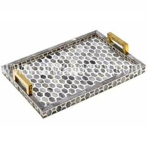 Plateau rond incrusté d'os indien turquoise pour la décoration de la maison hôtel Motel servant vanité cadeau plateaux à chocolat couleur turquoise inde - Product Image 2