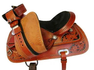 Arabian Horse Western Saddle Pleasure Trail Tooled Leather Tack Set 10-18 pulgadas con accesorios a juego Hermoso diseño - Product Image 6