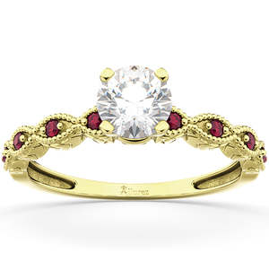 Bague de fiançailles vintage 1,00 ct avec diamant et rubis, or jaune 18 carats, coupe marquise ovale poire, plaqué or pur, certifié par IGI - Product Image 1