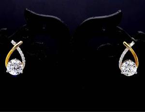 Boucles d'oreilles fines en or blanc jaune 14Kt Trendy Curve Drop Style avec diamants cultivés en laboratoire Certificat IGI Cadeau de fête d'anniversaire - Product Image 3