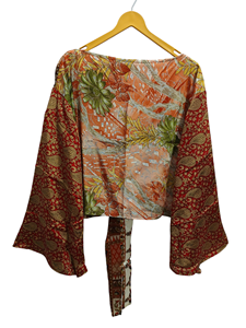 เสื้อเชิ๊ตตัวสั้นผ้าไหมสั้น, เสื้อวินเทจผ้าส่าหรีพิมพ์ลายดอกไม้เสื้อตัวบน - Product Image 6