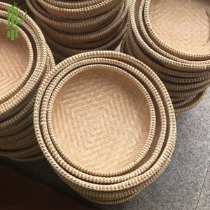 Vente en gros de plateau en bambou fait main plateau de service rond en rotin pour cuisine et salon plateau de rangement décoratif à un niveau - Product Image 5