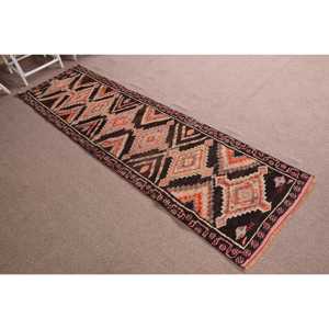 Turkish Runner Rug 2.7x9.6 ft, <b>Brown</b> Pink Camouflage Rug <b>Wool</b> - Product Image 3