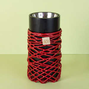 Quemador Bakhoor de madera negro hecho a mano con envoltura de hilo beige soporte de incienso árabe con taza de metal - Product Image 3