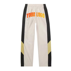 Pantalon coupe-vent léger en nylon personnalisé, délavé, infroissable, écologique, streetwear, jambe large, color block, avec poches, pour homme - Product Image 4