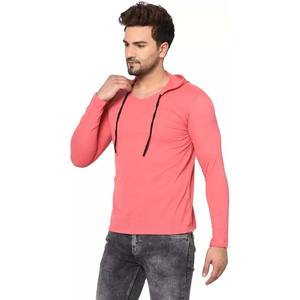 Sólido Hombres Sudaderas con capucha Bordado Polo Cuello Algodón Mezcla Rosa Camiseta Con Capucha - Product Image 4