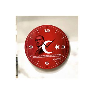 Motif de drapeau Atatürk imprimé coloré 50cm Table silencieuse en bois horloge murale numéro cadeau - Product Image 2