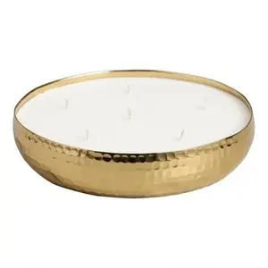 Tazón de vela de diseño curvo de alta calidad, tarro de vela hecho a mano chapado en oro con buena fabricación y a granel