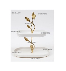 2 Tier <b>Marble</b> And Brass <b>Cake</b> <b>Stand</b> With Greatest Quality Oval Shape Dessert <b>Stand</b> At Affordable Pricing - Product Image 1