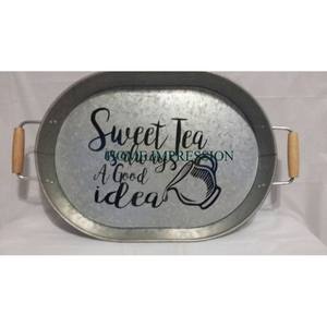 Bandeja para servir comida con mango de madera galvanizado Vintage, platos y platos de forma ovalada funcional para cocina para decoración navideña de temporada - Product Image 1