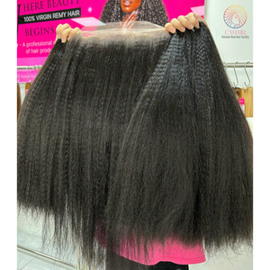 Venta caliente 100% cabello humano virgen 360 encaje Frontal # A28 textura SDD Color Natural rizado recto paquetes para mujeres - Product Image 1