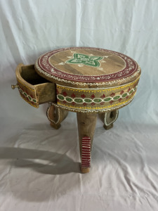 Handcrafted Wooden Round Side Table With Drawer Ethnic Decorative Nightstand Rustic Design Hand Painted Furniture Bedroom Use - Product Image 6