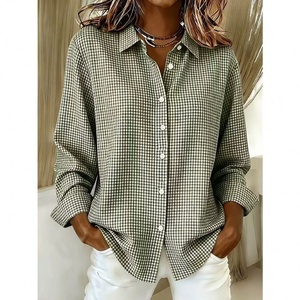 Chemise à manches longues pour femme, style ample à carreaux, grande taille, boutonnée, tendance, vêtements décontractés pour femme - Product Image 5