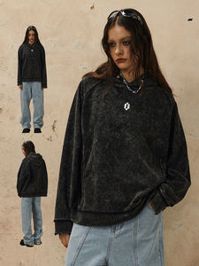 Sudadera con capucha lavada con ácido de algodón 100% de alta calidad High Street Series Washing Old sweater Acid Wash HOODIE set Hoodies - Product Image 5